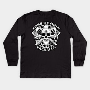 SONS OF ODIN - Viking Valhalla Thor Rune Valknut Axe Bearded Skull Men Gifts Kids Long Sleeve T-Shirt